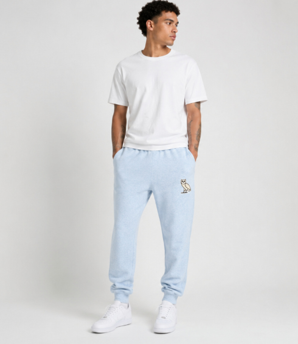 OVO October's Very Own Light Blu Owl Plush Fleece Jogger Sweatpants L Streetwear